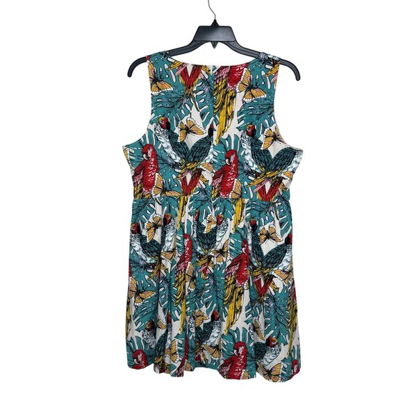 Modcloth Tropical Print Sleeveless Knee Length Dress Lined 100% Cotton Size 1X - Picture 8 of 11